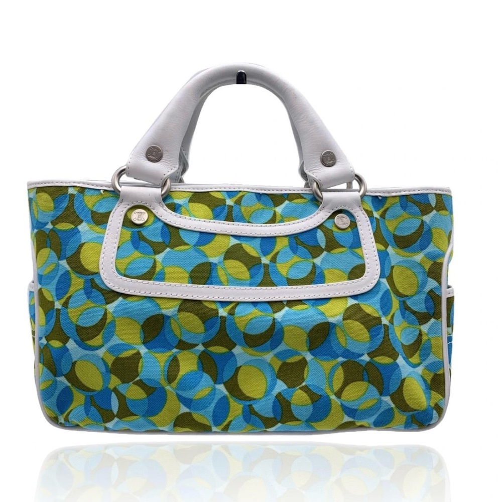Céline Multicolor Canvas Leather Boogie Satchel Tote Bag and Wallet Turquoise